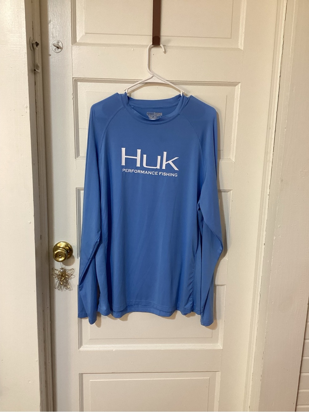 Huk Men’s Long-Sleeve Performance Tee - Light Blue with White Logo